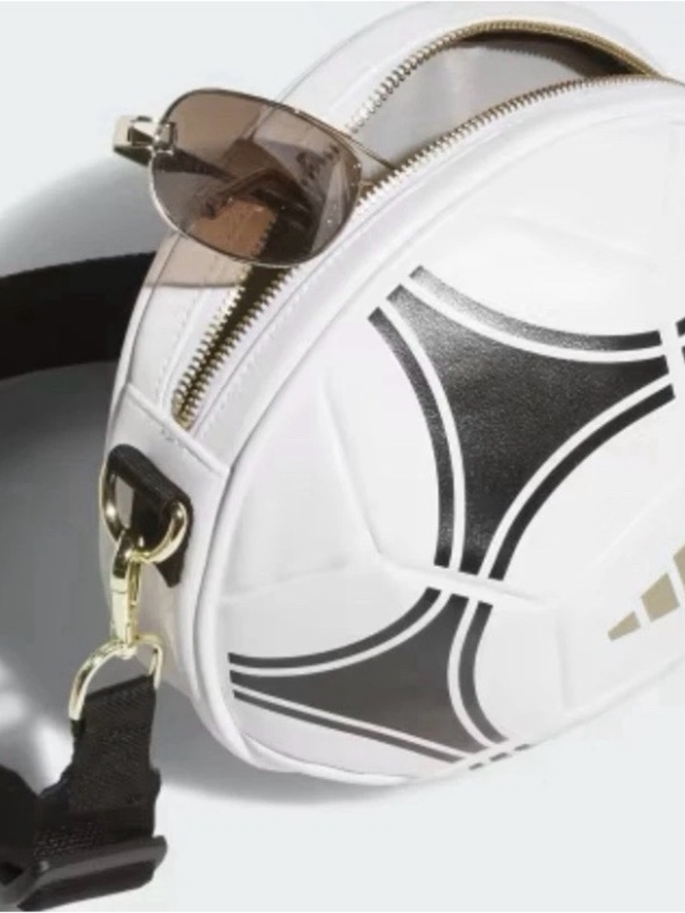 adidas Soccer Ball Crossbody Bag White Black Gold Logo Adjustable Strap